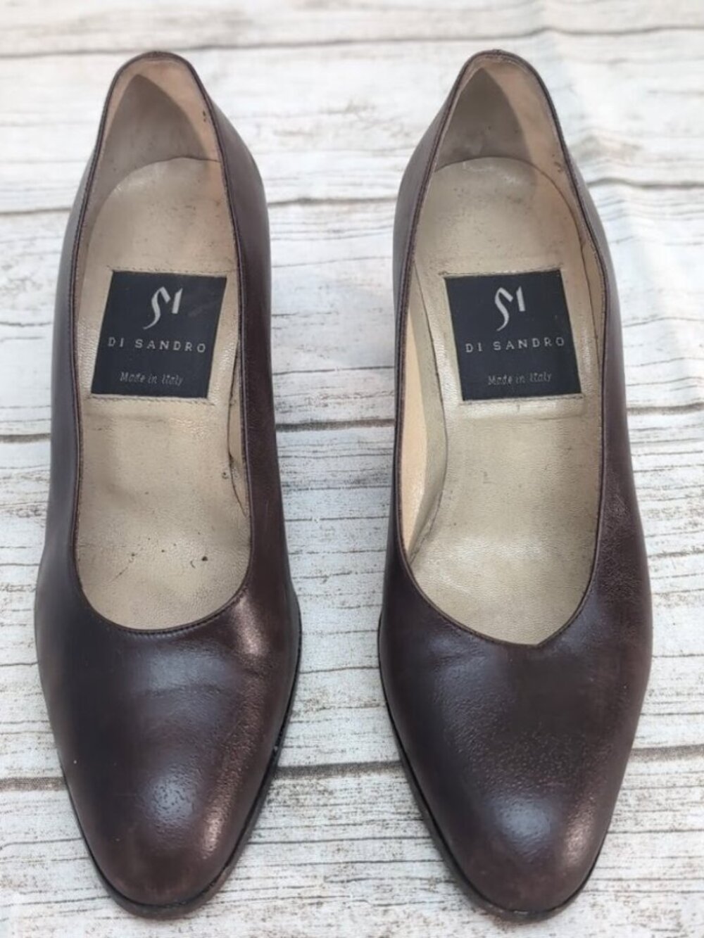 Di Sandro Brown Bronze Leather Chunky Heel Pumps Women Size 37